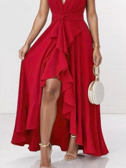Full Size Ruffled High-Low Maxi Dress Plus Size