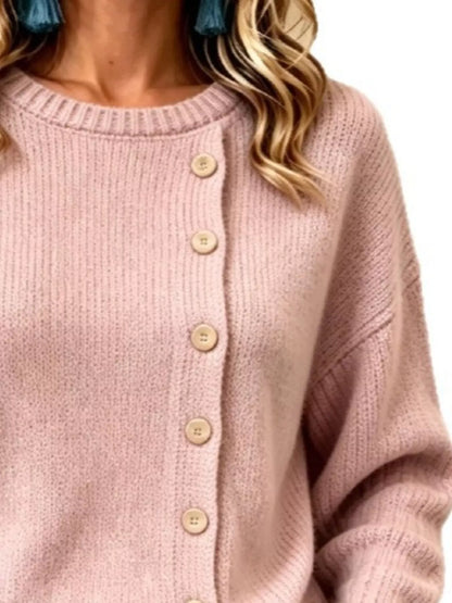 Decorative Button Dropped Shoulder Sweater