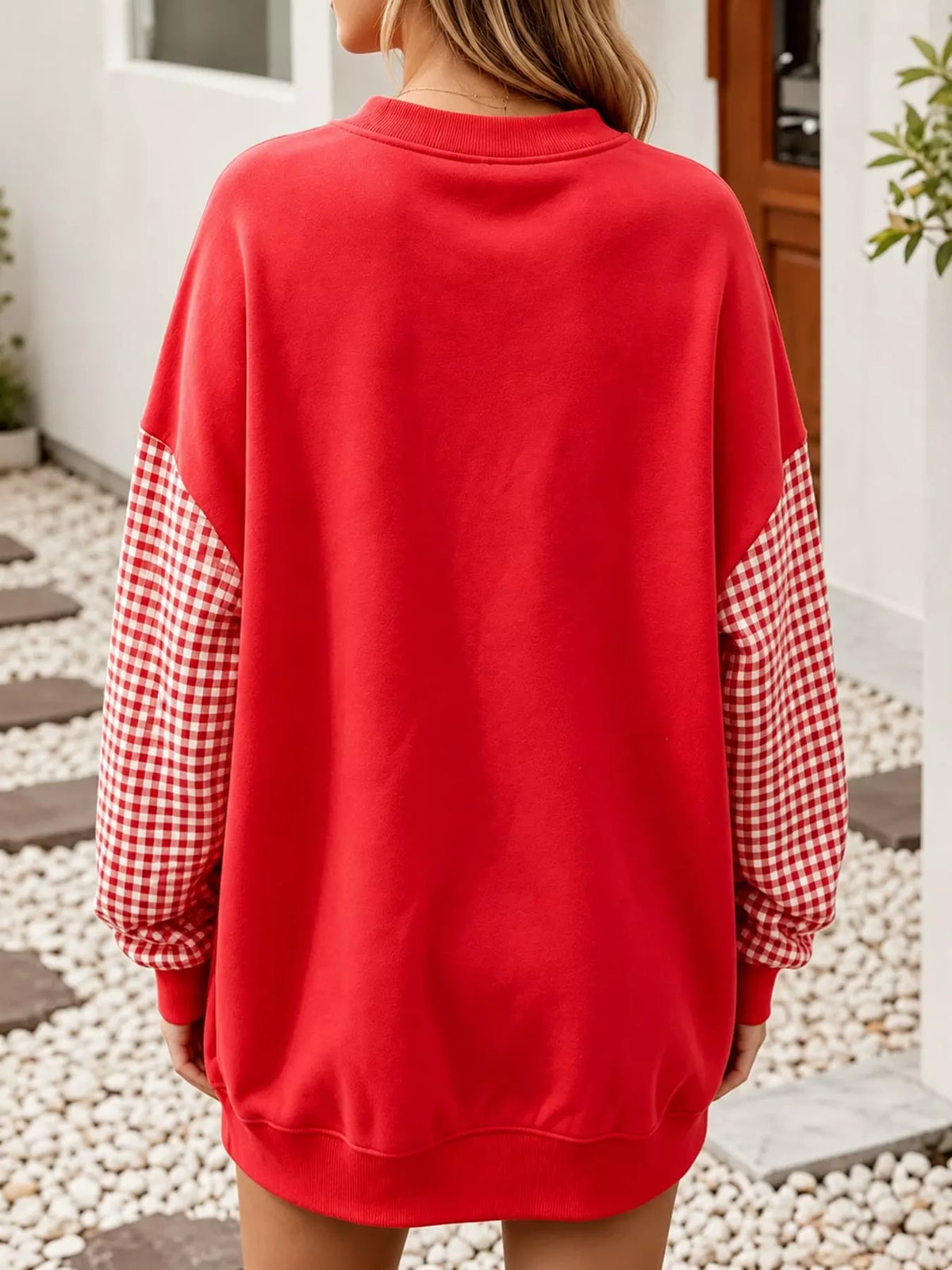 Plaid Dropped Shoulder Sweatshirt