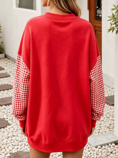 Plaid Dropped Shoulder Sweatshirt