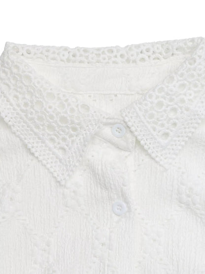 Lace Detail Ruffle Sleeve Button Up Shirt