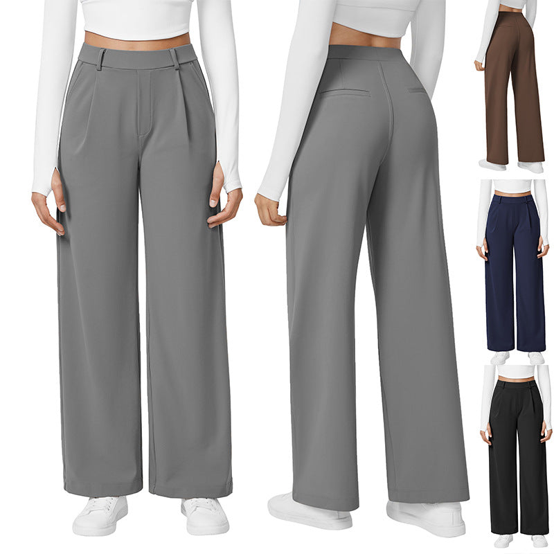 Women Relaxed Straight Leg Straight Fit High-Rise Easy Wash Pleated Joggers