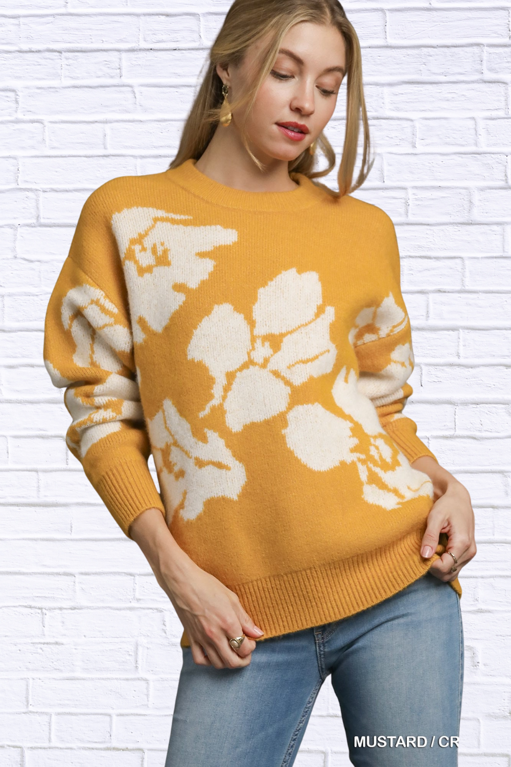 Mustard Floral Long Sleeve Sweater MUSTARD CREAM