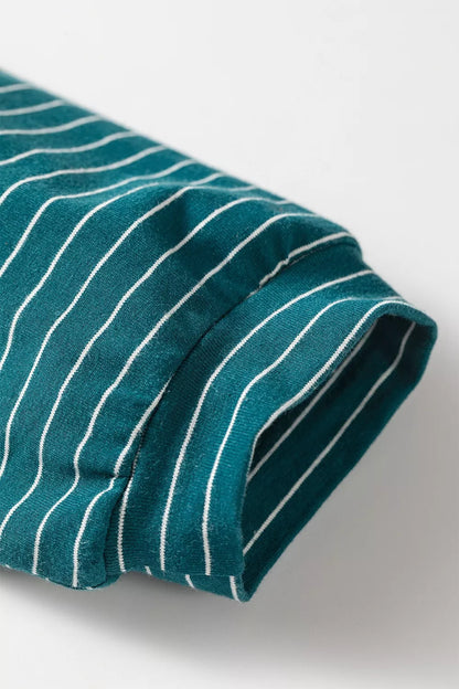 Stripe Dropped Shoulder Long Sleeve Top Elastic Waist Pants Casual 2pcs Set