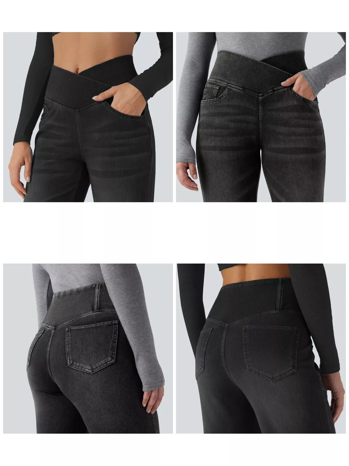High Waisted Stretch Jeans with Crossover Waist | Straight Leg