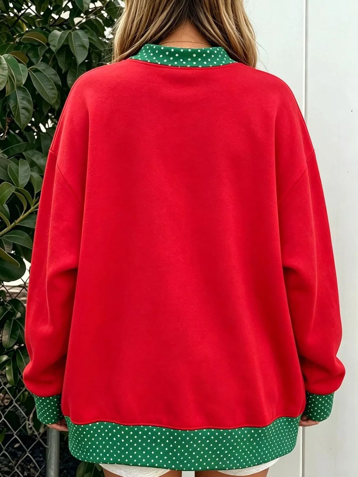 Polka Dot Contrast Trim Dropped Shoulder Sweatshirt