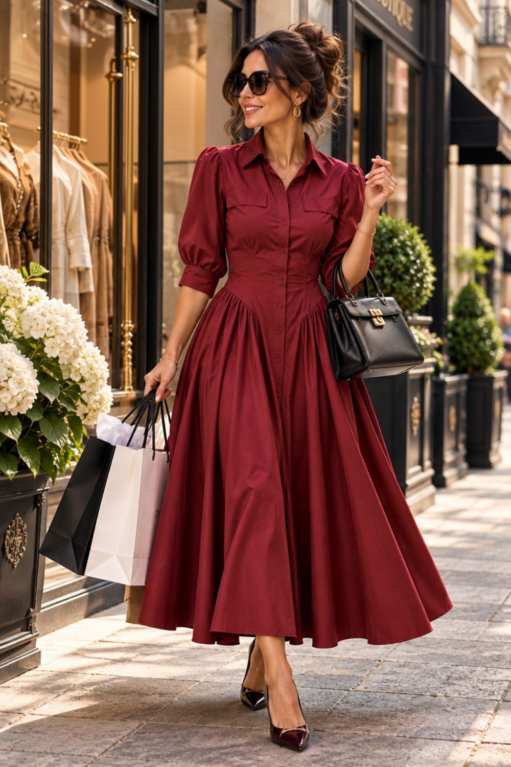 Plus Size Shirt Dress with Cinched Waist | Button-Down