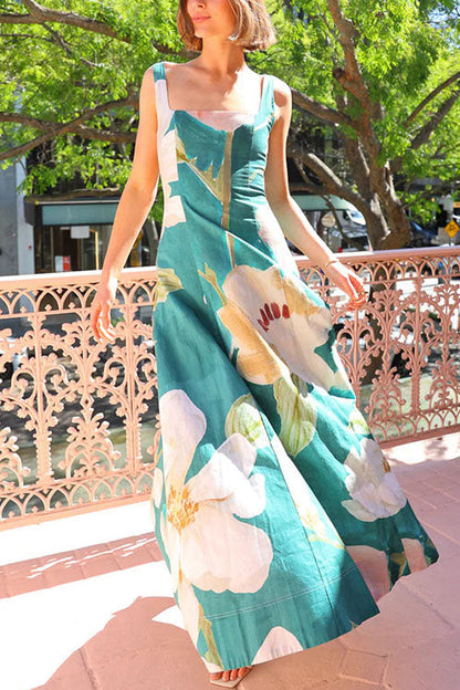 Square Neck Floral Print Maxi Cami Dress