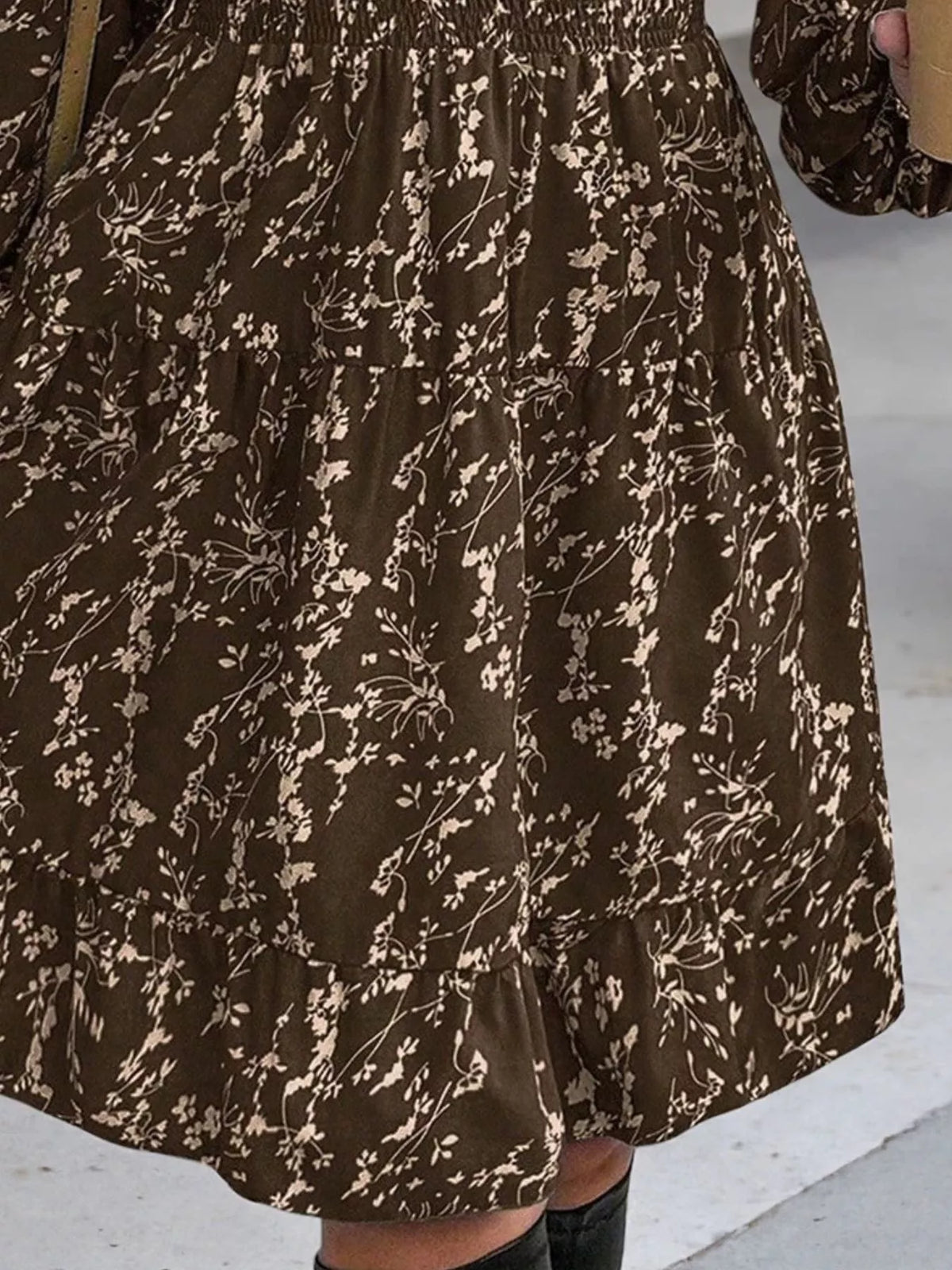 Full Size Floral Print Smocked Waist Long Sleeve Mini Dress Plus Size