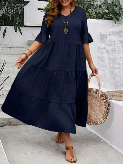 Plus Size Ruffle Sleeves Tiered Midi Dress