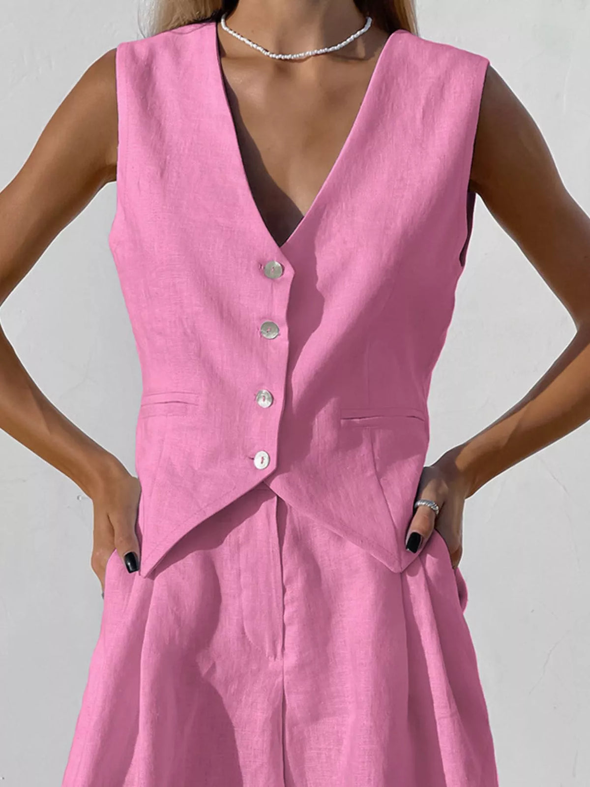 Button Down Vest and Shorts Set