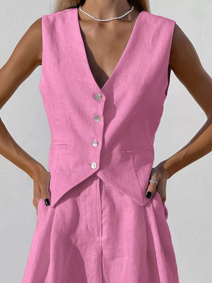 Button Down Vest and Shorts Set