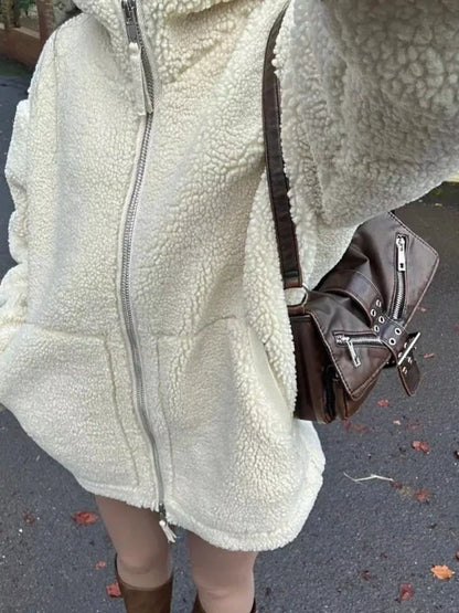 Oversized Cozy Sherpa Fleece Zip-Up Jacket