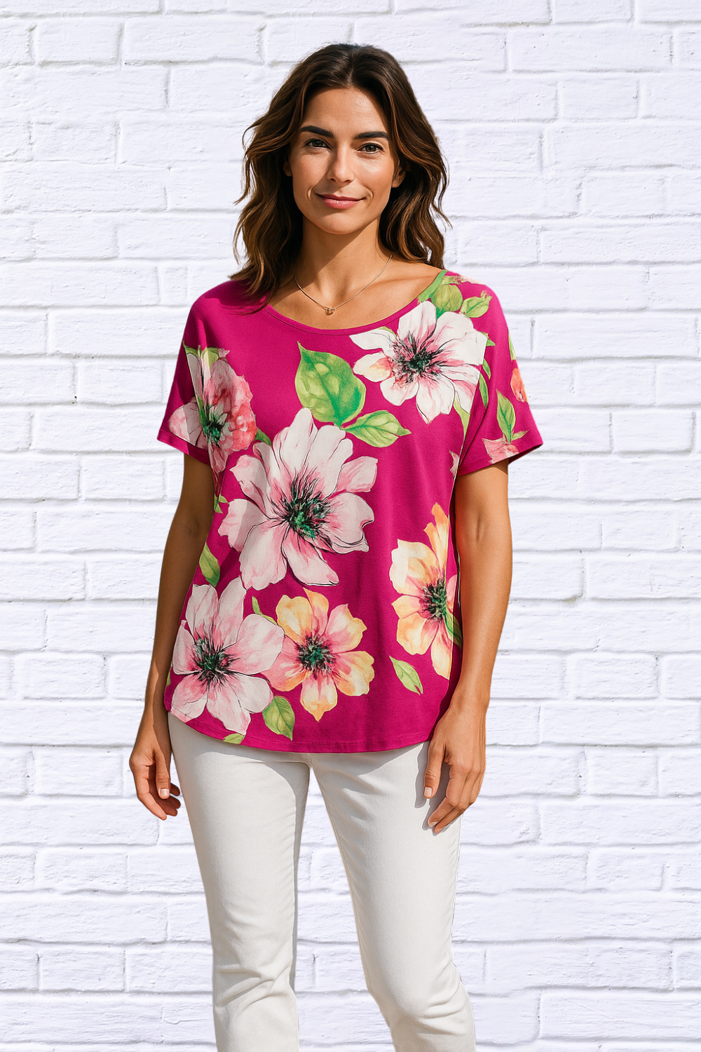 Hot Pink With Pale Pink One Shouler Boxy Top