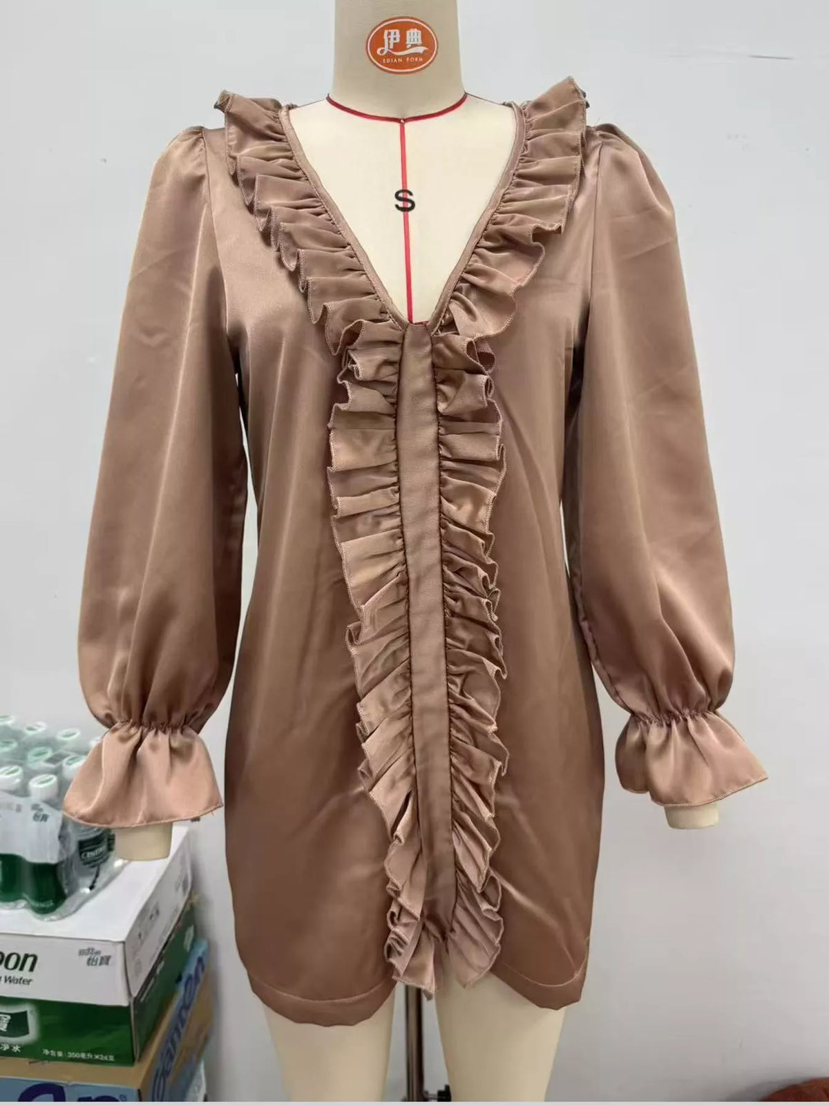 Ruffle Trim Puff Sleeve Mini Dress