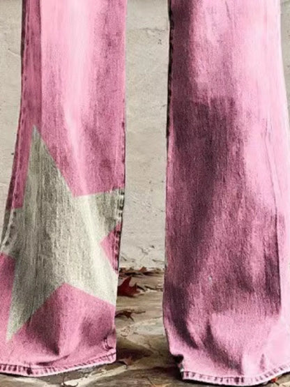 Full Size Star-Print Wide-Leg Pants Plus Size