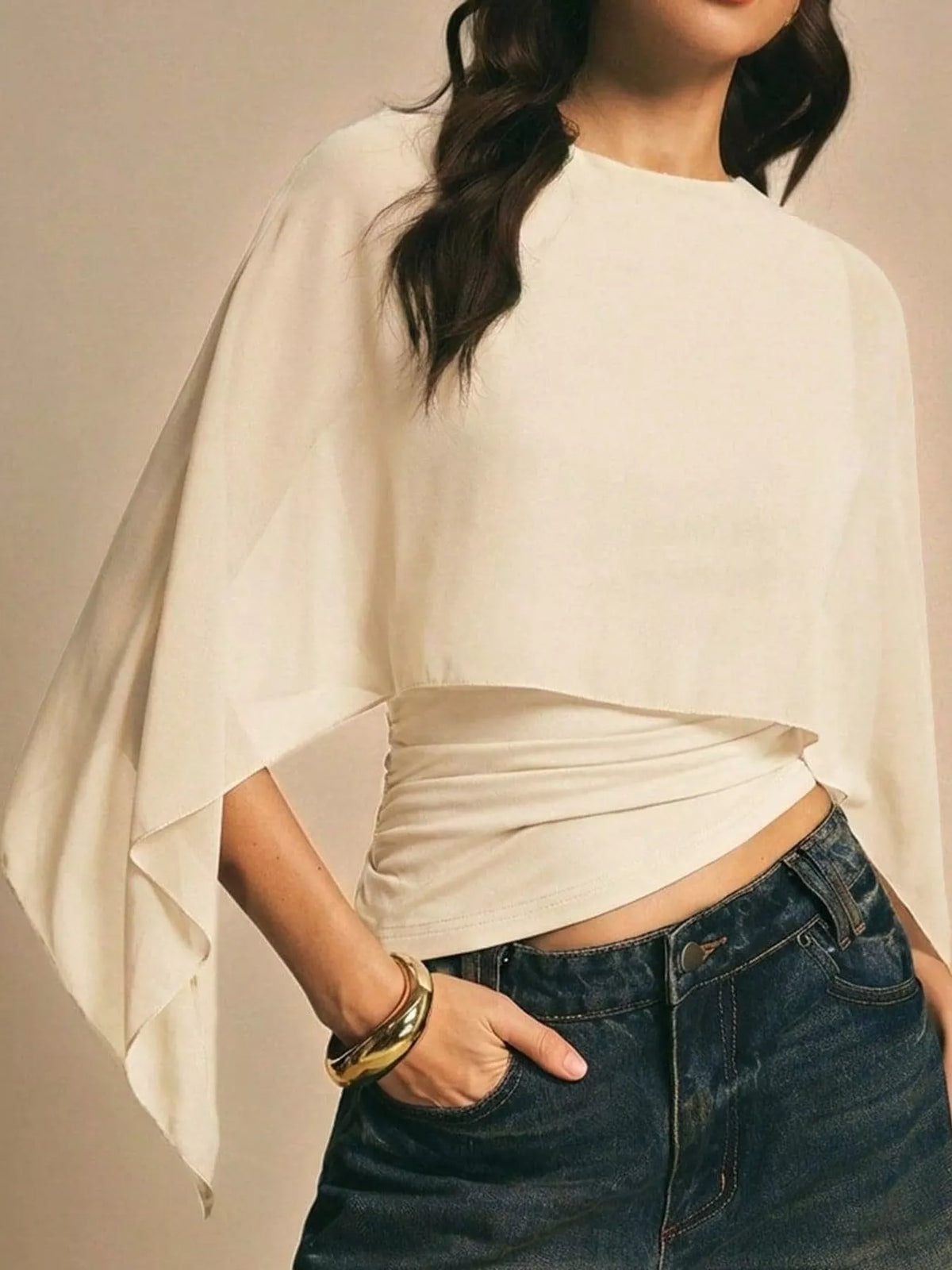 Cape Sleeve Round Neck Blouse