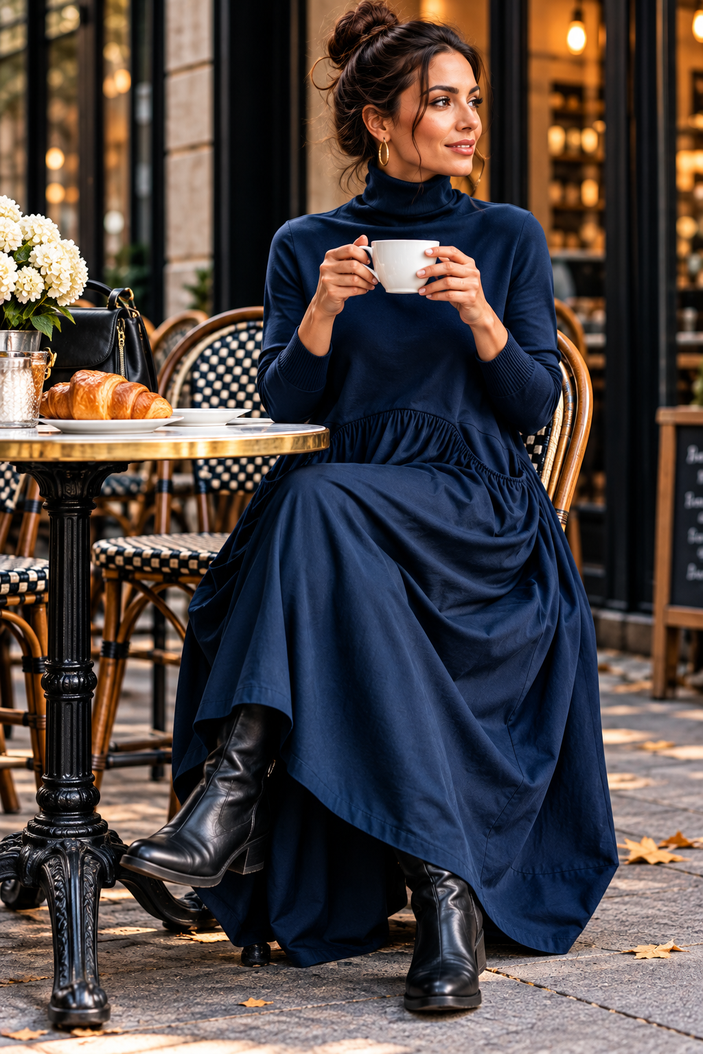 Turtleneck Maxi Dress with Long Sleeves and Pockets