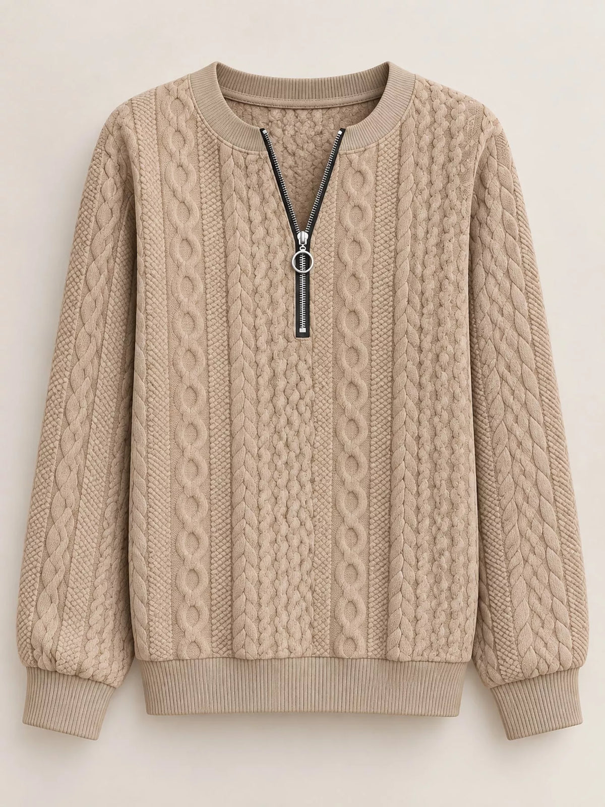 Full Size Quarter-Zip Cable Knit Sweatshirt Plus Size