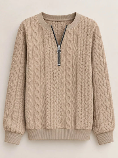 Full Size Quarter-Zip Cable Knit Sweatshirt Plus Size