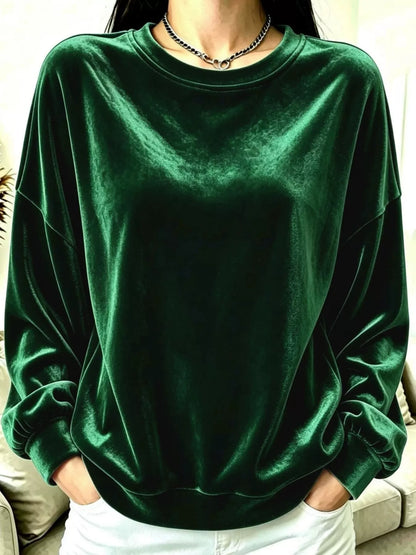 Full Size Velvet Dropped Shoulder Sweatshirt Plus Size