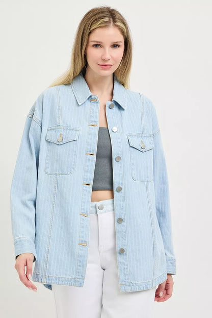 RISEN Oversized Stripe Denim Shaket