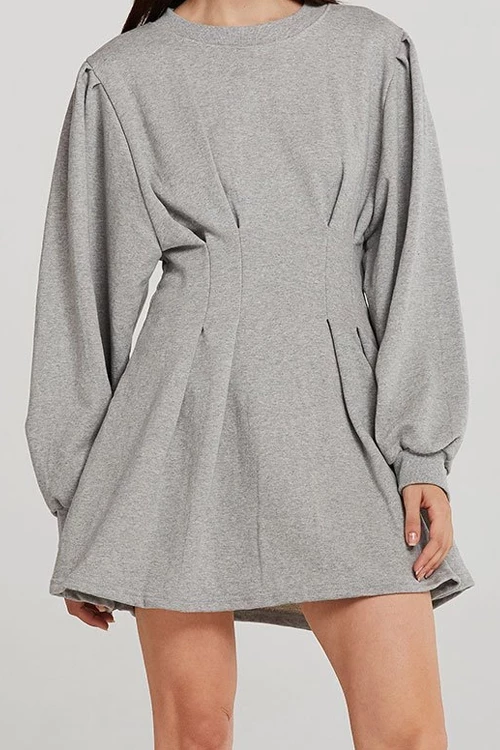 Clidress Puff Sleeves Sweater Dress