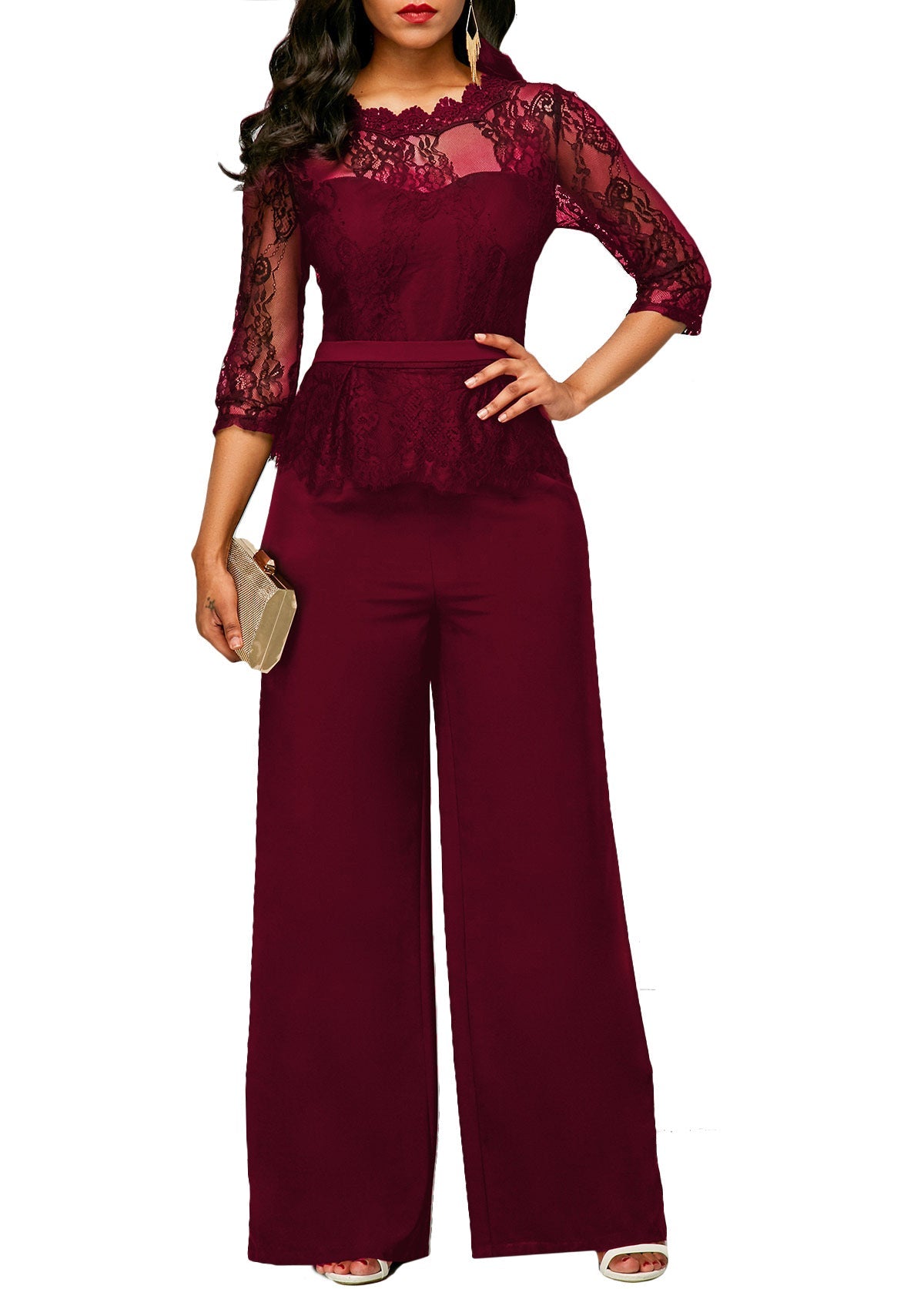 Formal Sexy Lace Jumpsuit Red