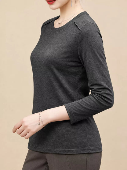 Plus Size Solid Long-Sleeve Crew Neck T-Shirt