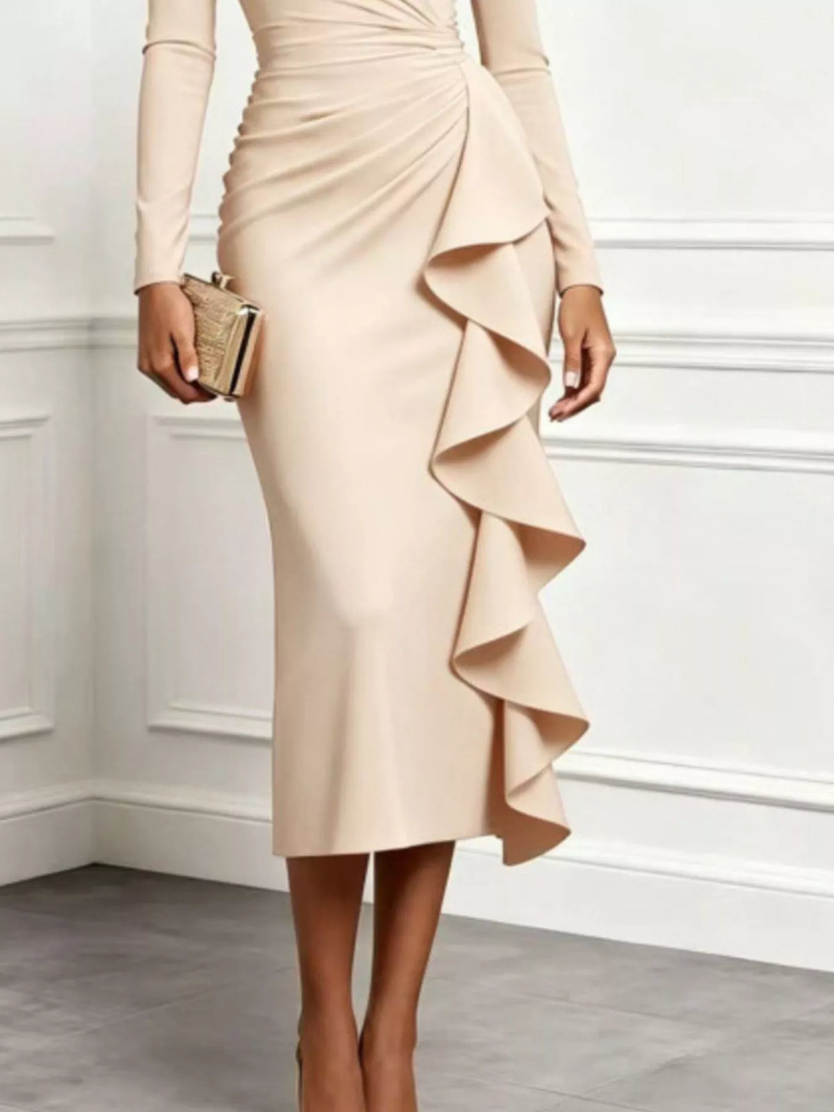 Ruffled Surplice Long Sleeve Dress