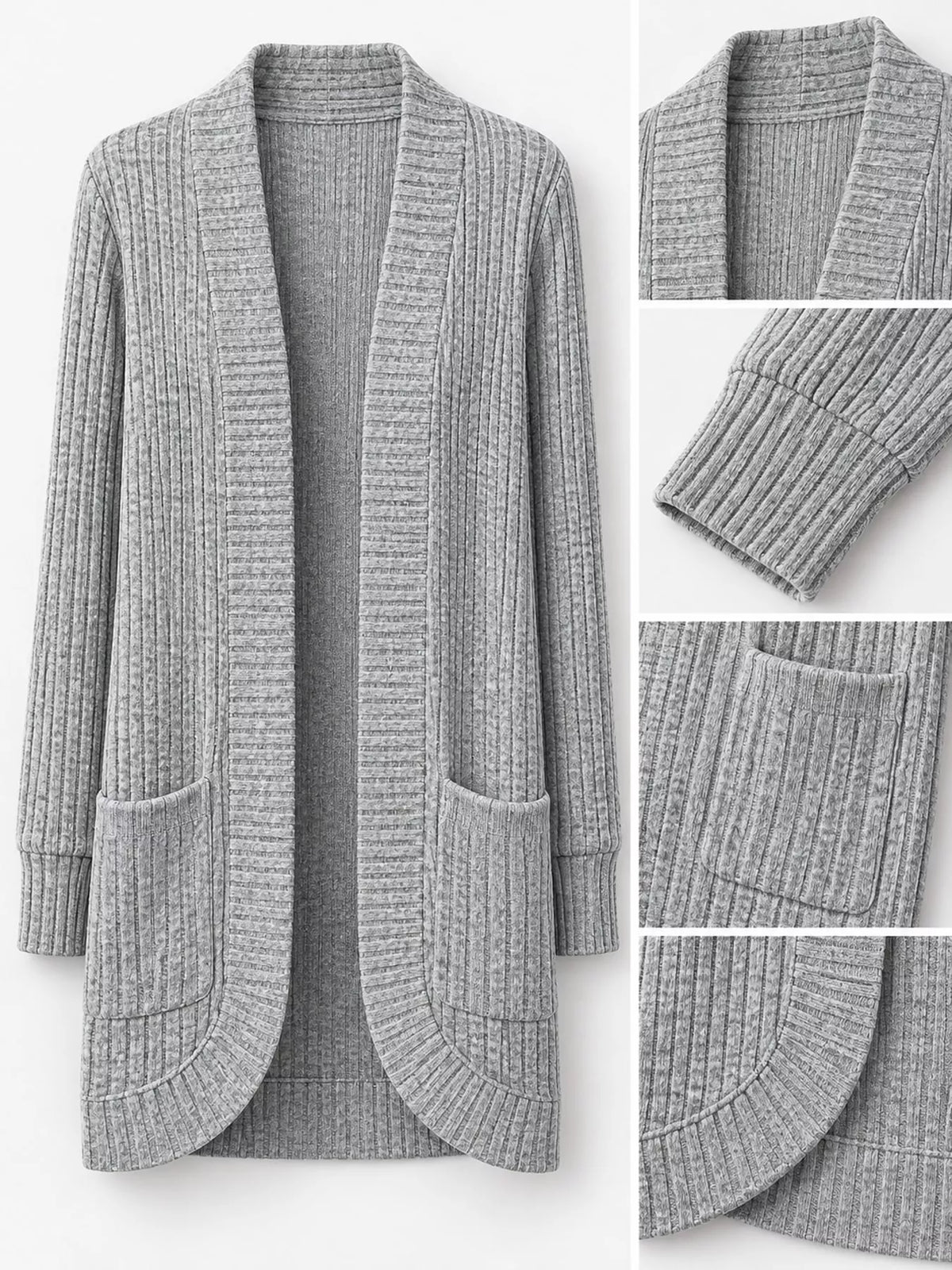 Full Size Classic Ribbed Open-Front Longline Cardigan Plus Size
