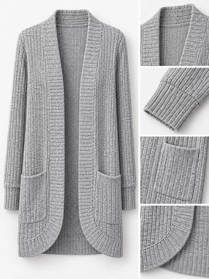Full Size Classic Ribbed Open-Front Longline Cardigan Plus Size