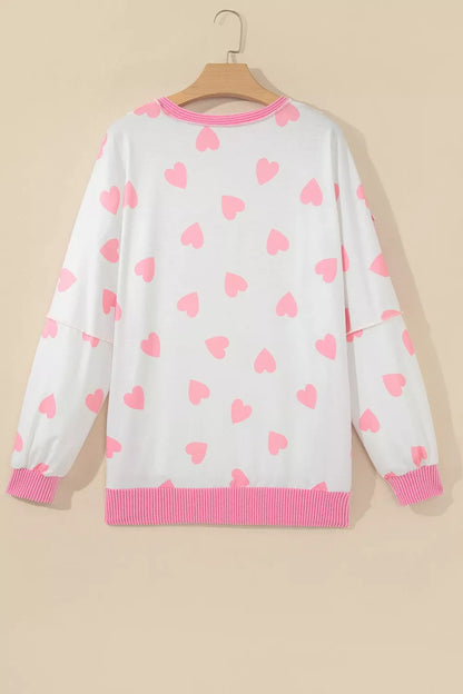 Heart Pattern Colorblock Ribbed Detail Side Slit Top
