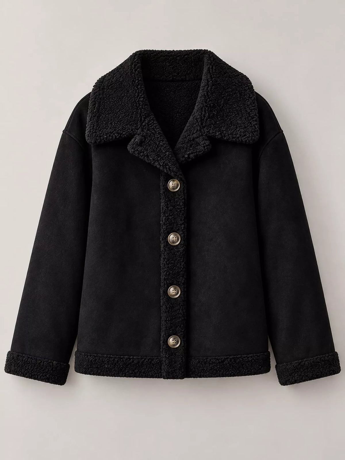 Full Size Cozy Faux Suede Sherpa-Lined Button-Down Jacket Plus Size
