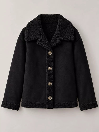 Full Size Cozy Faux Suede Sherpa-Lined Button-Down Jacket Plus Size