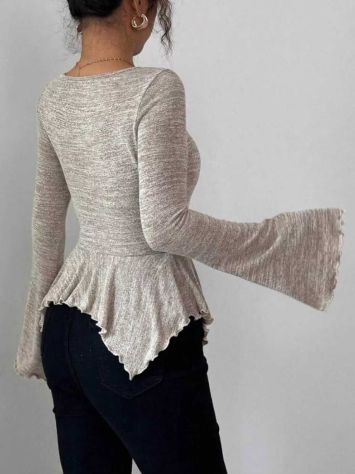 Ruched Flared Sleeves Peplum T-Shirt