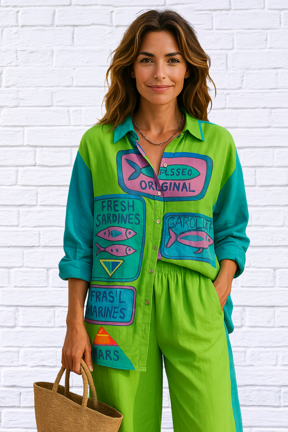 Fun, Bold, Eye-Catching Long Sleeved Elastic Waist Pants Set – Lime Green and Turquoise