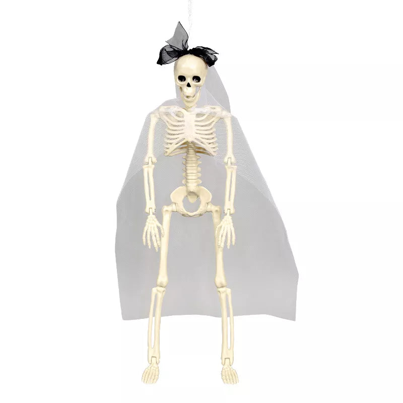 Halloween Posable Skeleton Couple with Wedding Veil and Cape