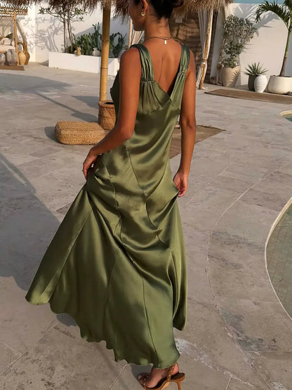 Sally's Satin V-Neck Slit Maxi Dress
