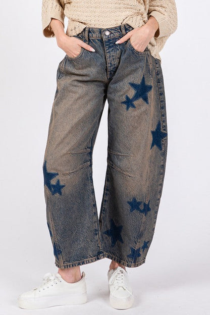 Sage + Fig Star Wide Leg Jeans With Pockets