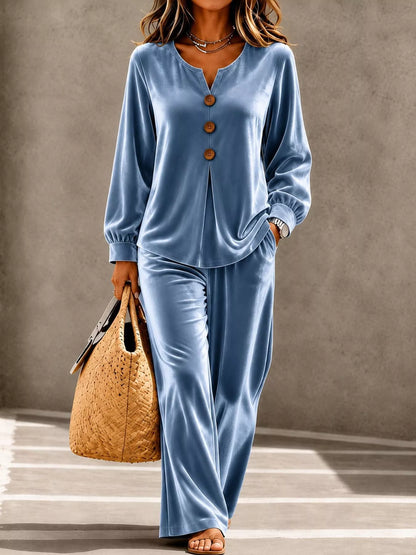 Decorative Button Top and Pants Set
