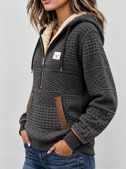 Plus Size Half Zip Hoodie with Textured Detail | S–4XL