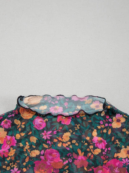 Floral Print Mock Neck Short Sleeve Top
