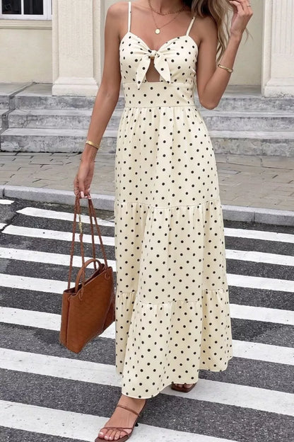 Polka Dot Tie-Front Cutout Maxi Dress