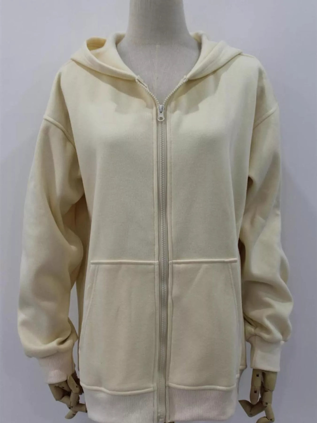 Full Size Zip-Up Dropped Shoulder Hoodie Plus Size