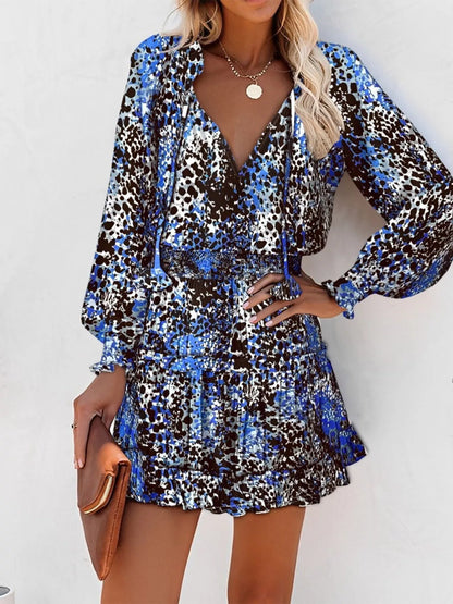 Tie Neck Lantern Sleeve Dress