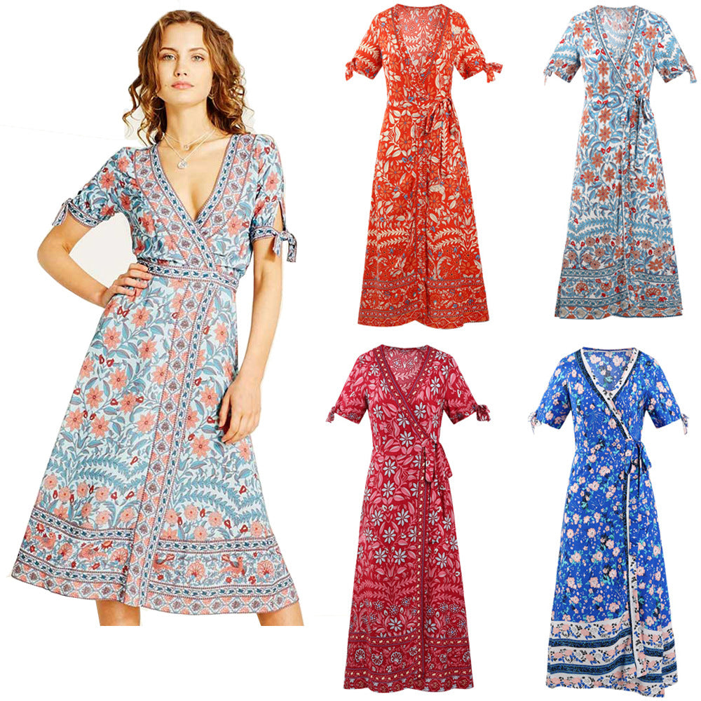 Nadia's Deep V-neck Midi Beach Dress