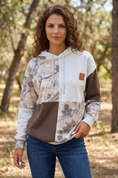 Multicolour Camo Print Drawstring Long Sleeve Western Style Hoodie