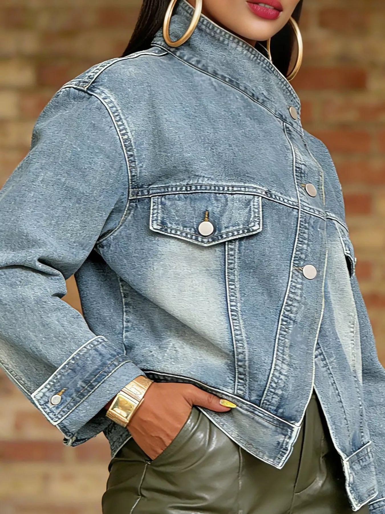 Asymmetric Button-Up Denim Jacket