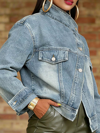 Asymmetric Button-Up Denim Jacket